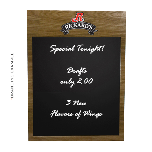 Wall-mounted bar chalk board branding example