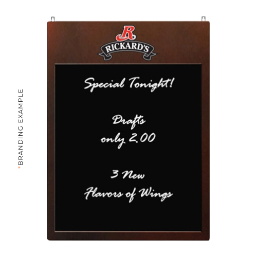 Wall-mounted bar chalk board branding example